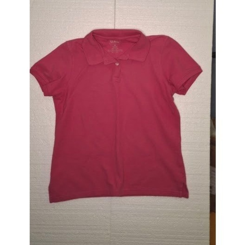 LL Bean Womens Pink Short Sleeve Pique Cotton Polo Shirt 256581 Size M